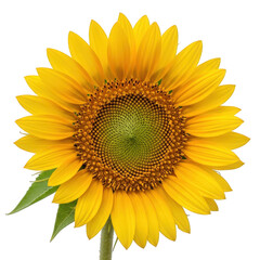 Naklejka premium Vibrant sunflower closeup with green stem isolated on transparent background