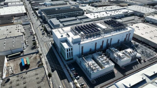 Afternoon sun shines on a data center facility in Vernon, California, USA.