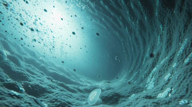 Underwater Stock Video Footage of a Dark Ocean Tunnel with Glowing Plankton
