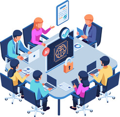 Isometric A Team of Professionals Discussing AI Ethics