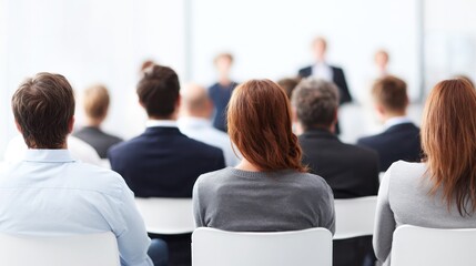 Fototapeta premium A group of business professionals sitting in a conference room, attentively listening to a speaker.