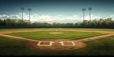 Digital illustration showcasing a vibrant baseball field. 