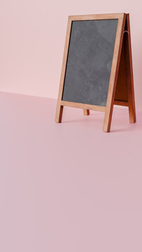 3D horizontal image of a wooden board for promoting and marketing on a pink stage