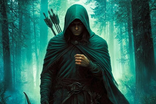 Fantasy illustration of an archer cloaked in mystery.