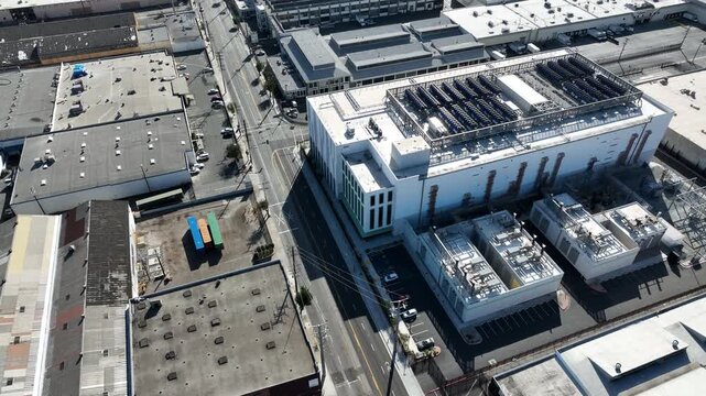 Afternoon sun shines on a data center facility in Vernon, California, USA.