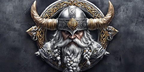 A striking background enhances the Viking coat of arms design.