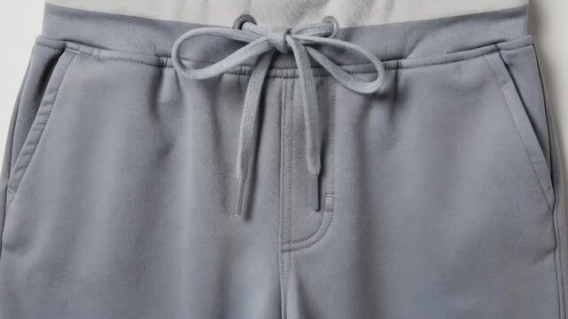 Medium shot capturing the combination of drawcord threading alongside elastic waistbands focusing on secure knotting and functional design details.
