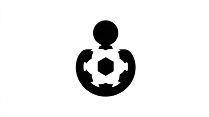 Black and white abstract figure holding a stylized soccer ball