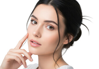 Young woman in thoughtful pose isolated on transparent background