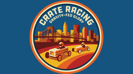Obraz premium Crate Racing Gravity Fed Glory Event with Cars Racing in a City Skyline