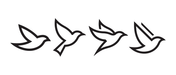 Fototapeta premium Birds line art in flight, symbolizing freedom and movement, isolated on white background.