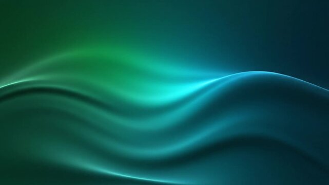 Abstract flowing green and blue light waves background.