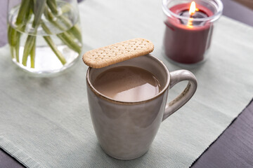 Instant Coffee Cup with Biscuit and Candle