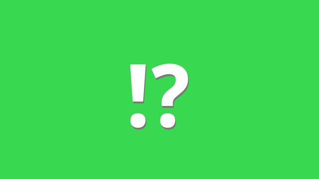 White Floating Question and Exclamation Marks Animation on Green Screen