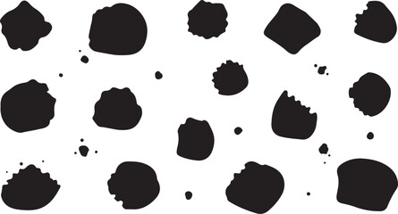 Black ink splatters on white background texture pattern design
