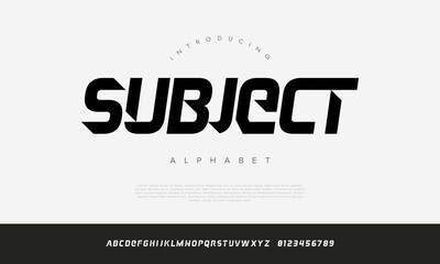 Fototapeta premium Subject Alphabet Bold Slanted Tech Font for Industrial Construction Logo and Powerful Strong Brand Identity