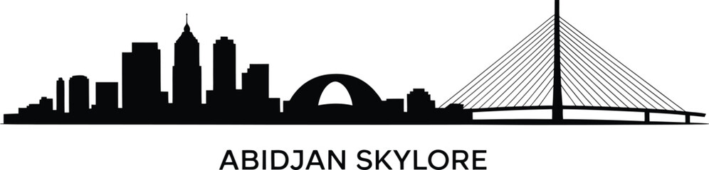 Obraz premium Abidjan skyline silhouette black vector illustration landmark cityscape flat line art travel