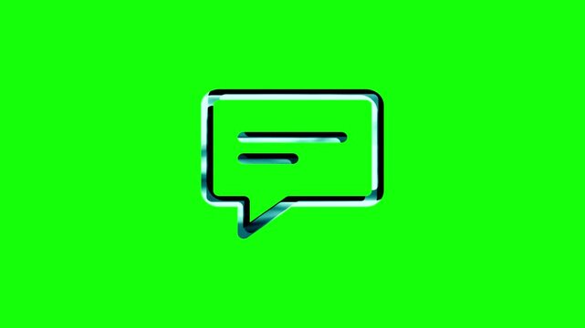Animated chat message bubble icon featuring dynamic scaling and neon glitch effect on green screen