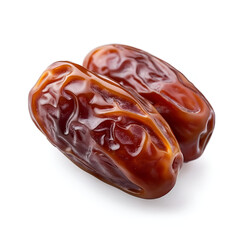 Obraz premium Two delicious, dried dates with rich brown color, perfect for a healthy snack or ingredient in desserts.