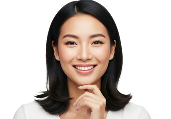 Young woman smiling confidently isolated on transparent background