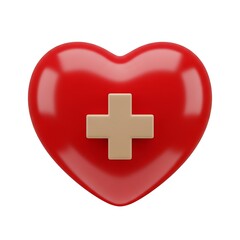 Fototapeta premium Red heart with cross symbol, 3d medical icon, health care, love, first aid