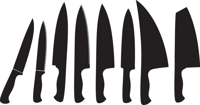 Collection of various kitchen knives on white background
