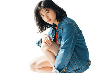 Young woman in casual attire isolated on transparent background