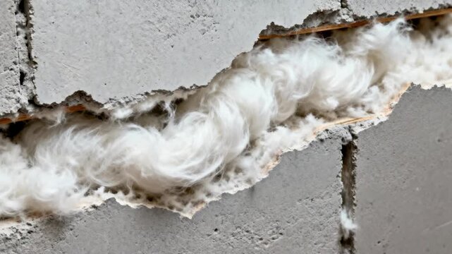 Medium shot showing blownin insulation filling irregular wall gaps demonstrating flexible application for superior air sealing and sound control.