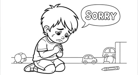 Young Boy Apologizing with Remorse.