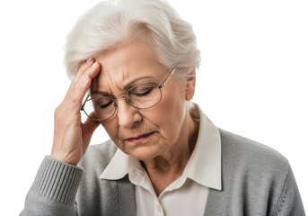 Elderly woman with headache isolated on transparent background