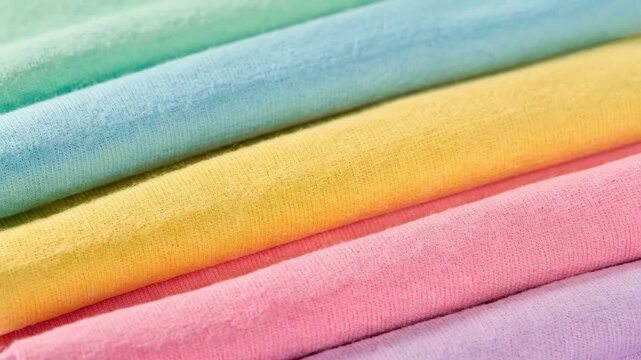 Closeup of vibrant cartoonishcolored interlock fabric rolls perfect for playful childrens pajamas showcasing smooth doubleknit texture ideal for comfy nightwear.