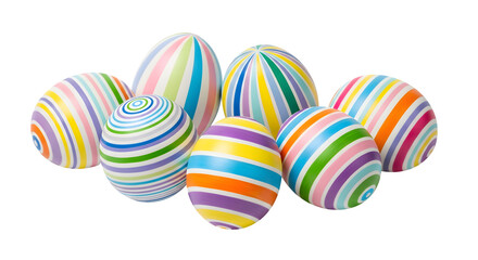 Obraz premium Colorful striped easter eggs isolated on transparent background