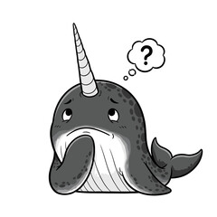Cute narwhal with puzzled expression and thought bubble © Kevin