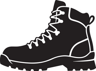 Minimalist black hiking boot illustration isolated on white background