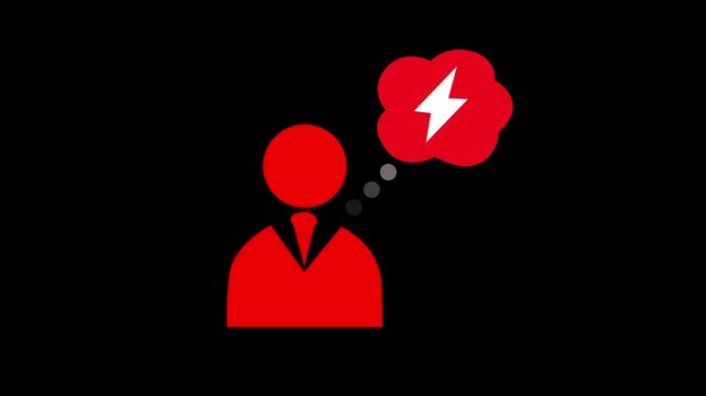 Battery charging icon with man icon. Person with a speech bubble containing massage icon animated. 4k video.