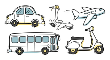 Collection of cute cartoon transportation vehicles illustrations representing transport diversity © fardo