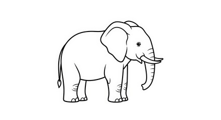 Fototapeta premium Cute Cartoon Elephant Standing Line Art for Children's African Safari Theme