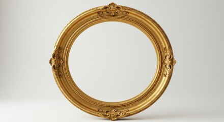 Obraz premium Elegant golden oval frame with intricate details ideal for artworks and photography