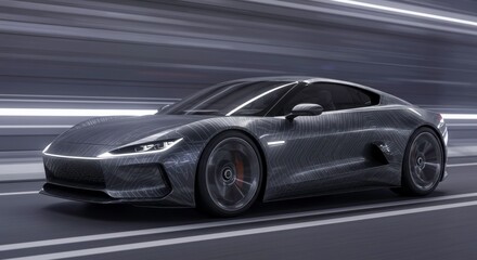 Fototapeta premium Futuristic sports car speeding through a tunnel with motion blur effect for high speed concept