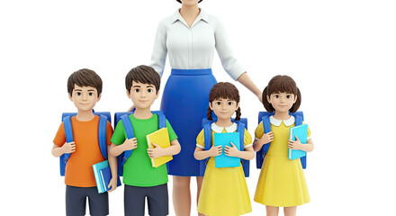Obraz premium Teacher and Students with Backpacks and Books