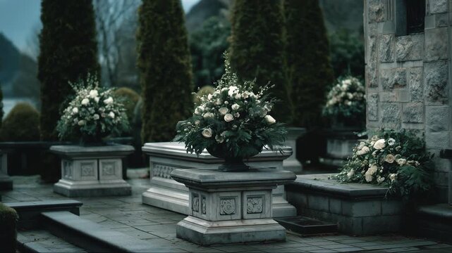 Cemetery floral arrangements for memorial and funeral marketing