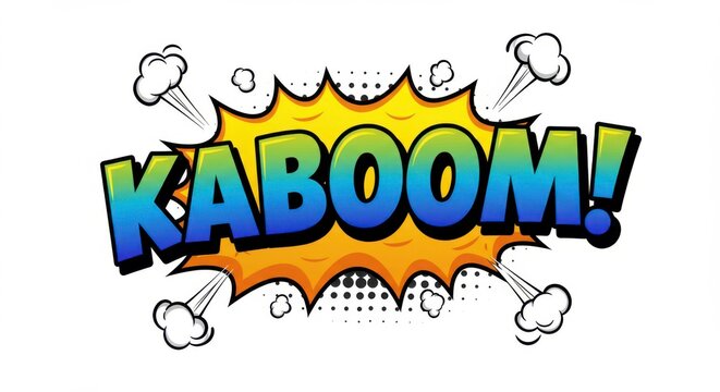 Vibrant kaboom comic explosion with dynamic typography for graphic designs