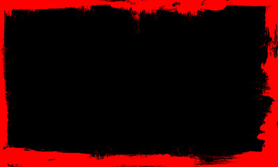 red ink brush painting blank frame border picture artistic on black background grunge graphic element