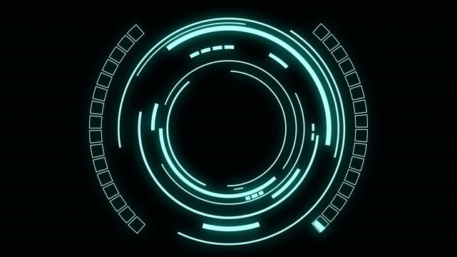 Hi-tech hud animation. Circle hud head up display interface element for futuristic cyber technology concept with dark and grain processed.