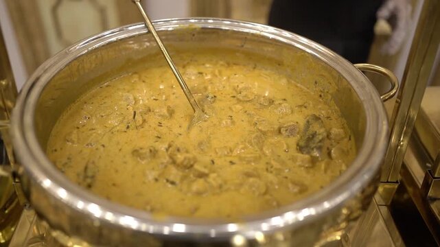 Gatte ki sabji prepared in Marwadi style at an Indian wedding