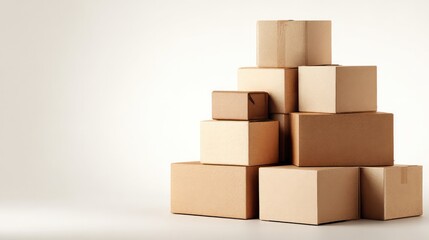 Fototapeta premium Stack of various size cardboard boxes for shipping or moving
