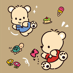 Naklejka premium Cute Teddy Bear Kawaii Illustration