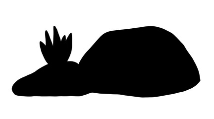 Minimalist Black Rock and Grass Silhouette Vector Clip Art A clean black silhouette of a large garden stone with a small tuft of grass, perfect for landscape icons, nature web design, and minimalist