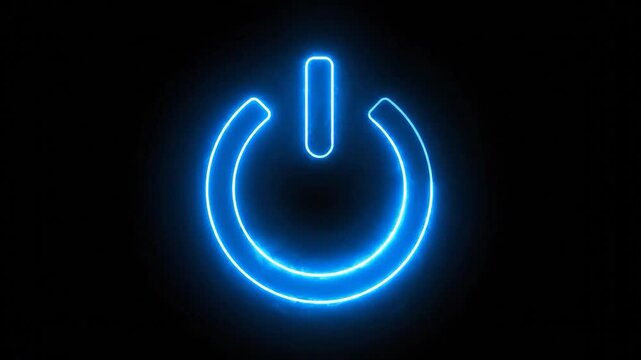 Glowing blue power on/off symbol illuminating on a dark background