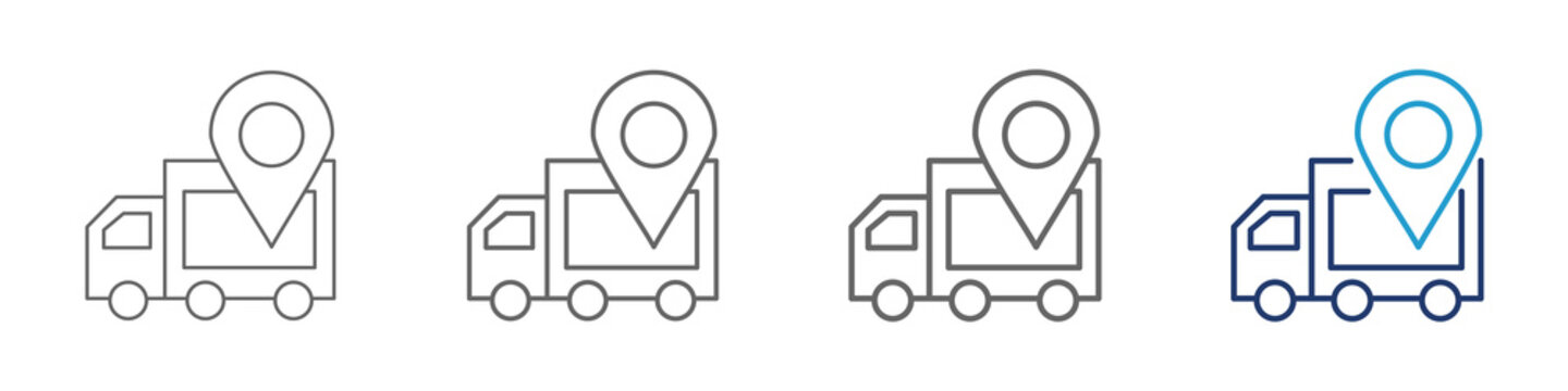Logistic icon with thick lines and blue color for illustration design with a truck and location icon